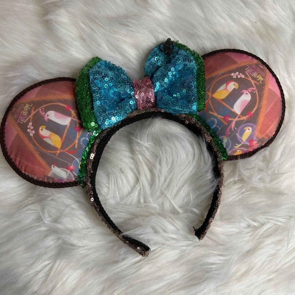 Disney Custom - Enchanted Tiki Room Mickey Minnie Ear Headband Sequin Bow